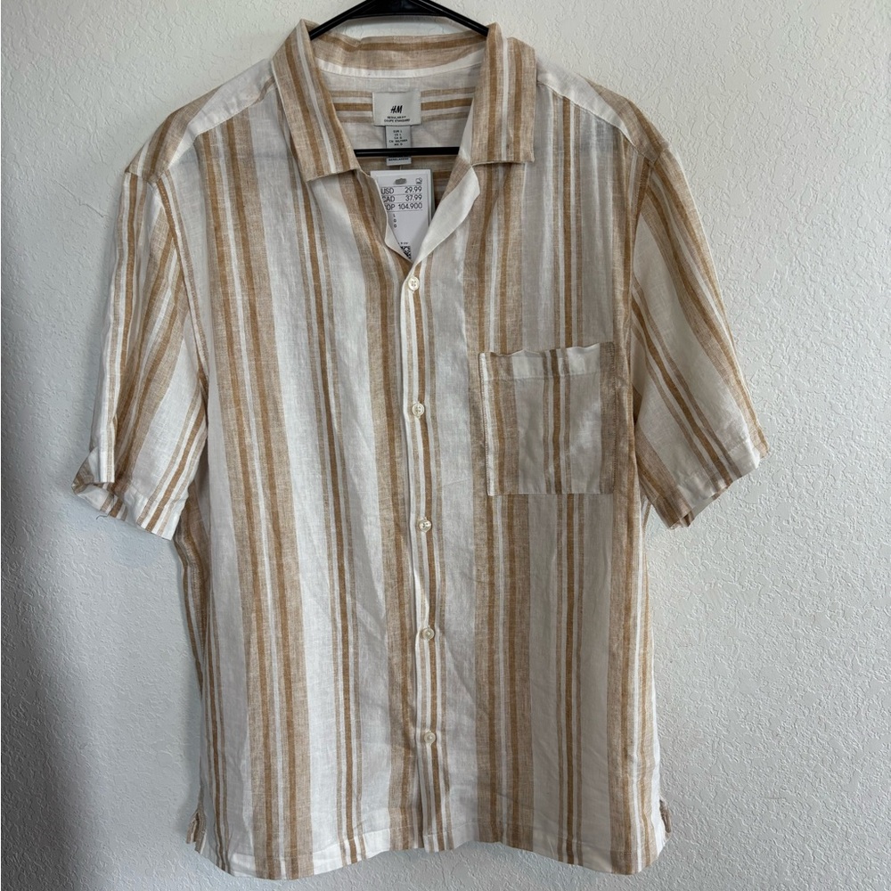 H&M Men's Casual Striped Shirt - Brown and White